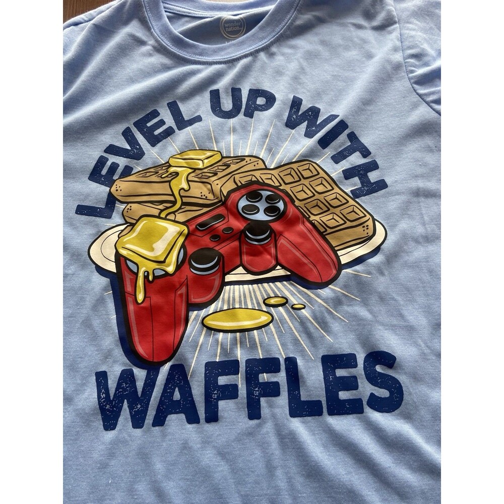 Level Up With Waffles T Shirt  L 10-12 Wonder Nation Gift Ideas Kids